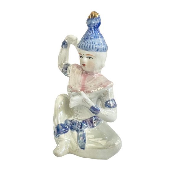 Vintage Ceramic Thai Dancing Buddha Figurine with Iridescent Enamel and blue - Picture 4 of 9